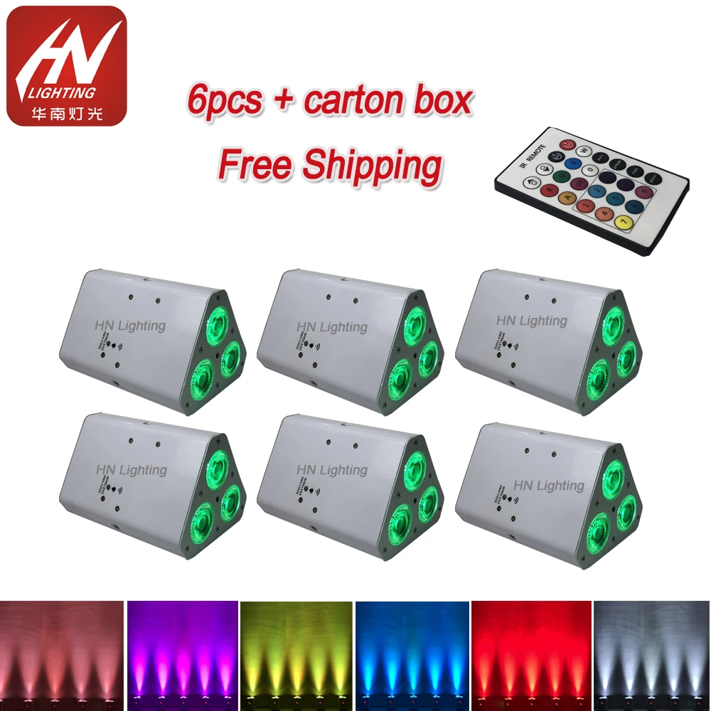 6pcs 3*18W RGBWAUV Battery powered IR remote Wedge par DJ uplight led Wireless uplighting|Эффект освещения сцены| |