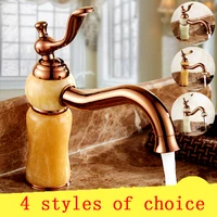 4 style bathroom jade basin faucet golden, Brass toilet basin faucet cold and hot, Antique European sink faucets water mixer tap