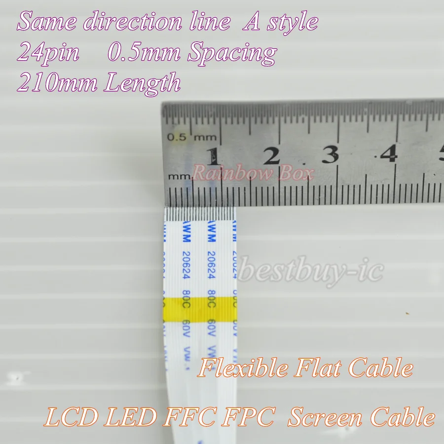 Display cable 0.5mm Spacing +210mm Length +24Pin A /same direction line Soft wire FFC Flexible Flat Cable. 24P*0.5A*210MM | Электроника