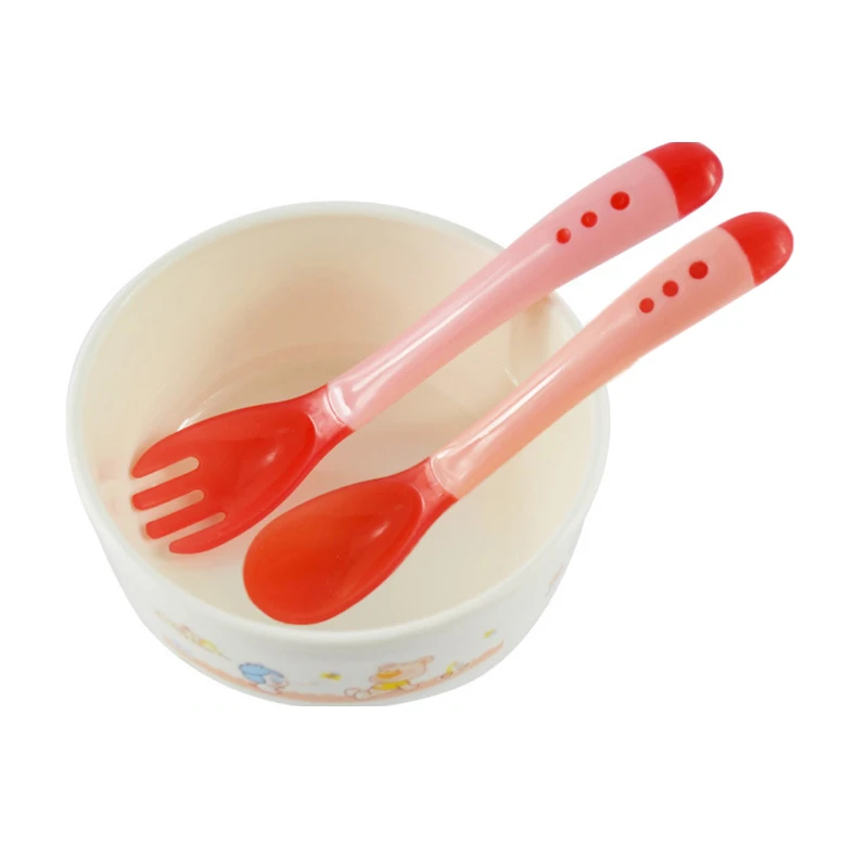 Детская ложка и вилка с датчиком температуры безопасная силиконовая посуда для