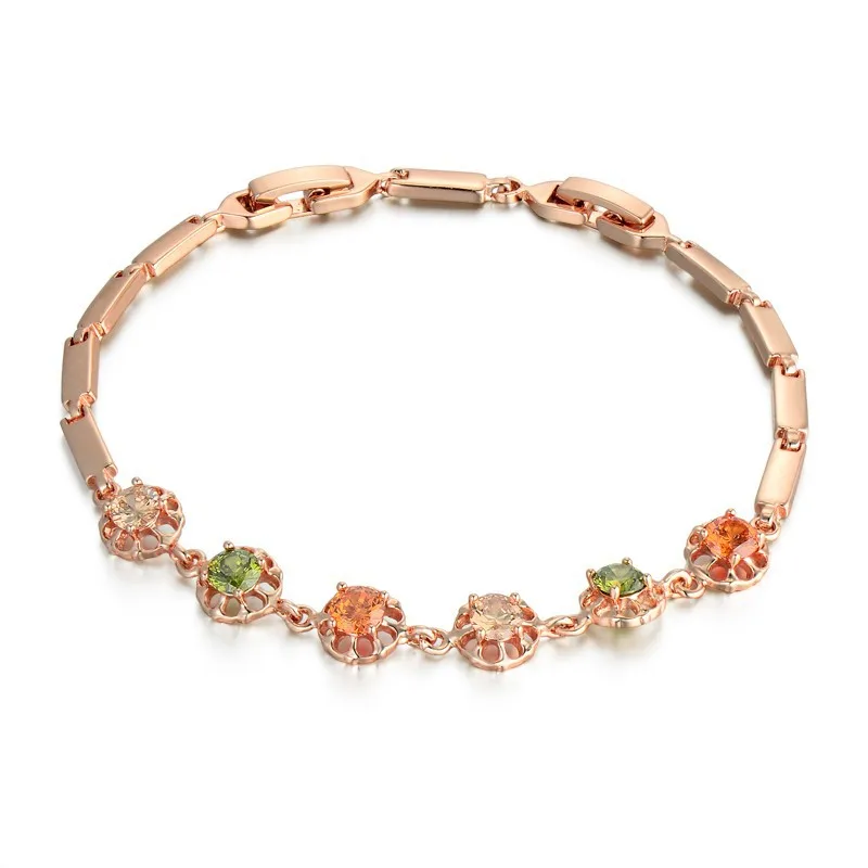 

Bracelet Women Jewlery Wholesale Braslet 2017 Female 22cm Gold Color Luxury Paved Cubic Zirconia Charm Bracelets & Bangles