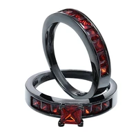 vnfuru women black rings sets red cubic zirconia black gun color finger rings for woman female wedding engaement party jewelry
