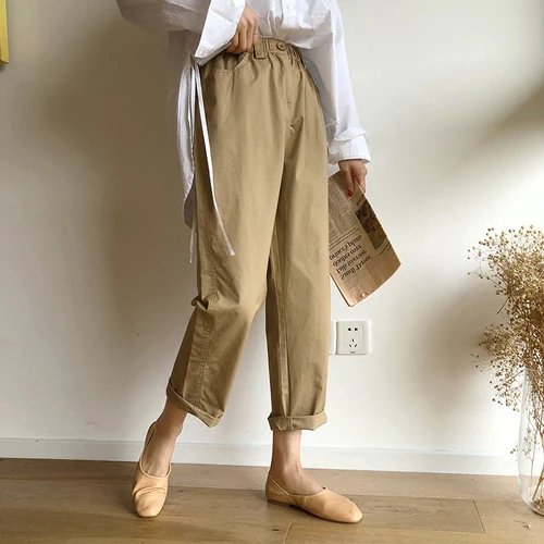 Свободные Тонкий плюс Размеры дикий Повседневное Pantalon Taille Haute Femme эластичный пояс
