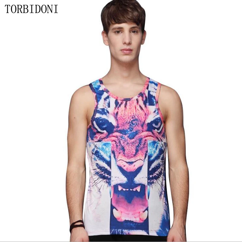 Для мужчин бака топ жилет 2018 лето 3D с принтом льва футболка Singlets рукавов Новый