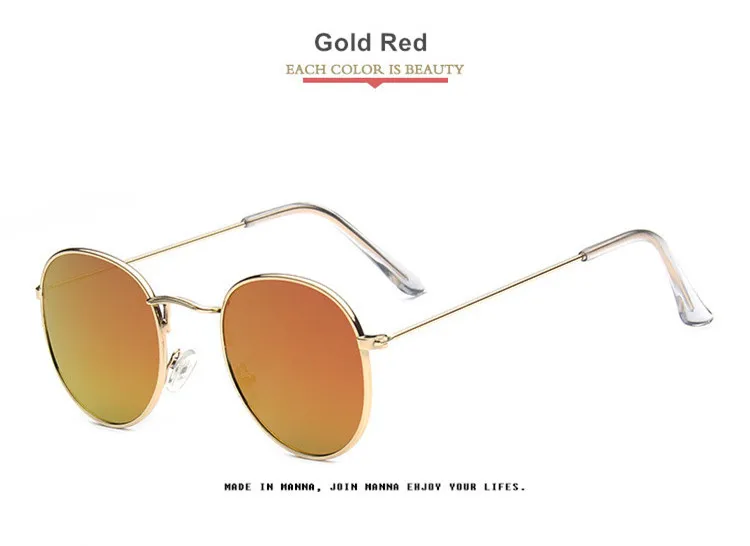 Gold Red Женские круглые солнцезащитные очки, мужские винтажные отражающие зеркальные очки с покрытием, женские трендовые брендовые круглые оправы, женские очки - Цвет линз: Gold Red
