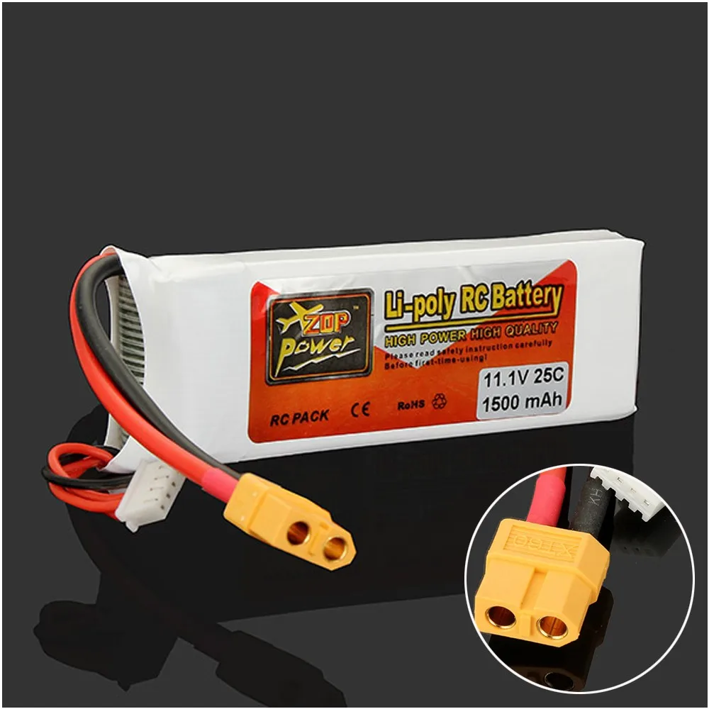 

1 шт. ZOP Power LiPo аккумулятор 11,1 В 1500 мАч 25C XT60 разъем для радиоуправляемого квадрокоптера дрона вертолета автомобиля самолета
