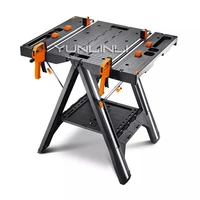 portable multi function working table folding woodworking saw table sawhorse with quick clamps and holding pegs