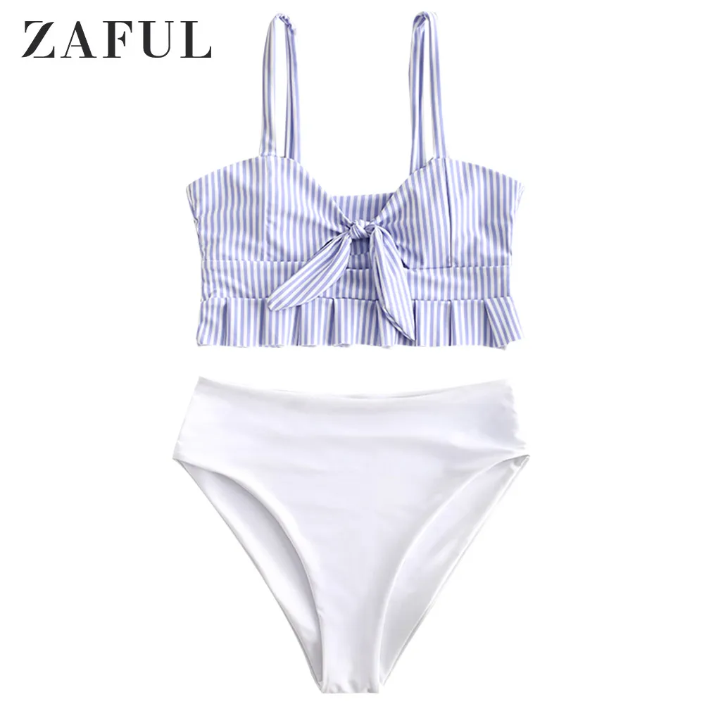 ZAFUL с высоким вырезом два тона завязанные бикини комплект ванный комплект танкини пуш-ап купальники Maillot De Bain Купальник для девочек бразильский Biquni