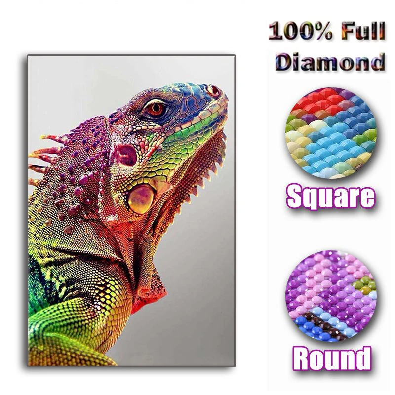 

New Colored lizard Diamond Painting animal full Diamond square Mosaic Cross Stitch Embroidery home decoration gift