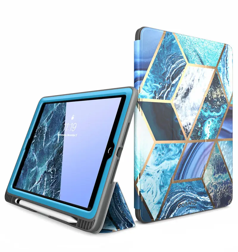 Marble Blue Для iPad 9,7 чехол(/) i-Blason Cosmo Trifold чехол-подставка с функцией автоматического сна/пробуждения и карандашом, встроенная защита экрана - Цвет: Marble Blue