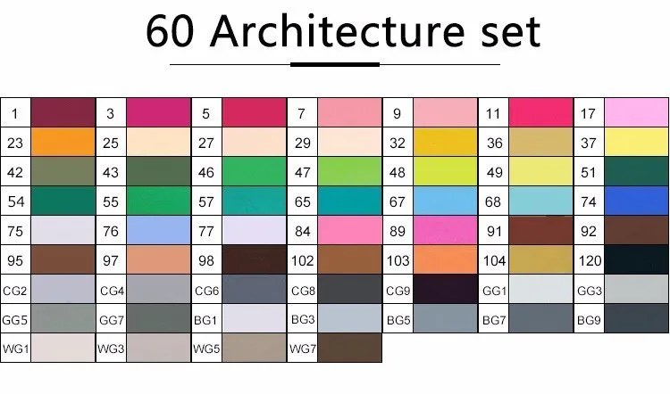 60 architecture set TOUCHFIVE маркер 30/40/60/80/168 Цвета маркер для рисования на спиртовой основе чайник Набор ручек для рисования манга двойной головой арт ручки, маркеры для рисования - Цвет: 60 architecture set