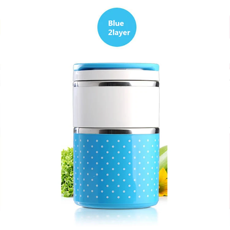 Blue 2Layer Baispo 304 термальный Ланч-бокс из нержавеющей стали для детей, милый Бенто-бокс, герметичный контейнер для хранения еды, ланчбокс для пикника и школы - Цвет: Blue 2Layer