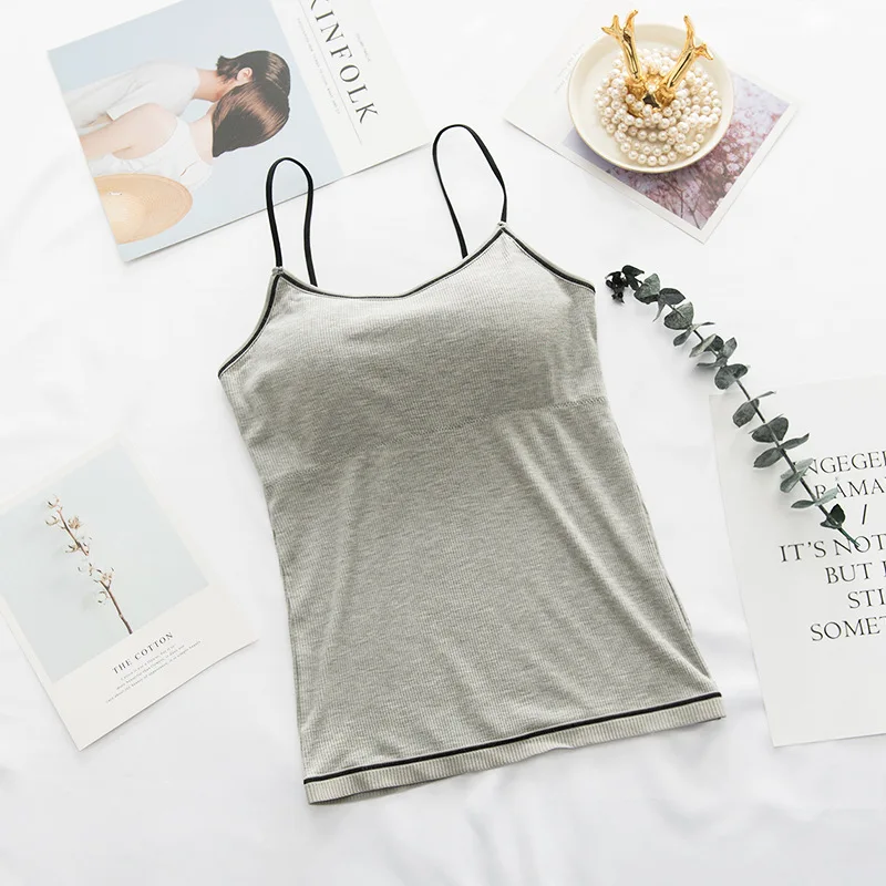 Female Padded Tank Top Camisole Slim Sexy Strap Top Women Summer Off Shoulder Camisole