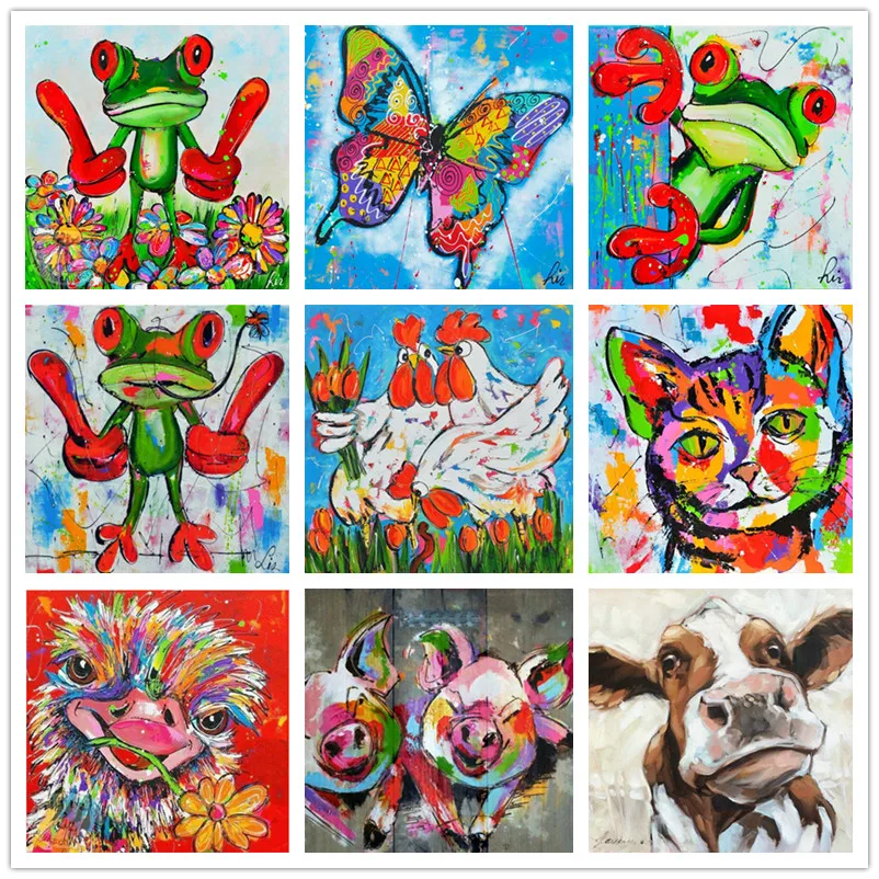 Хит 21 стиль мультяшная акварель курица корова лягушка алмазная живопись цветная