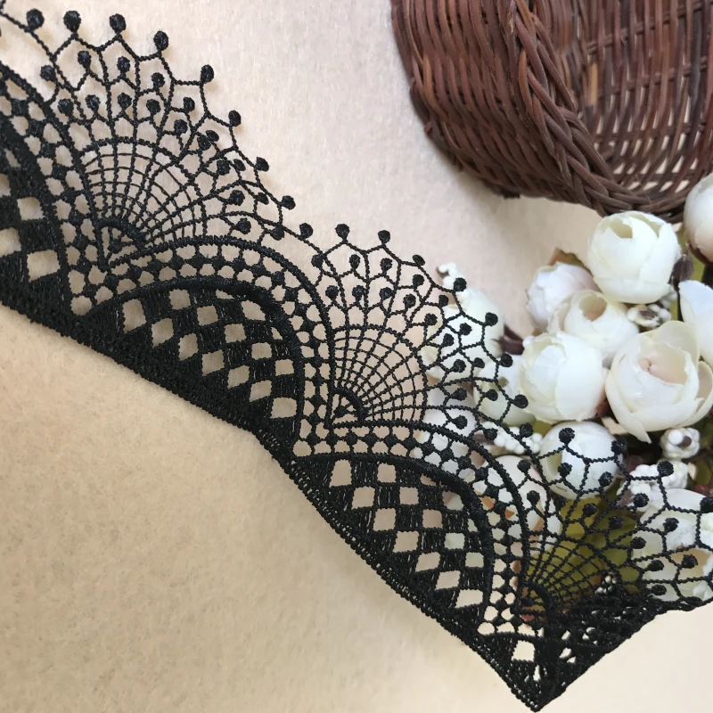

3 ярда, черная Водорастворимая Венецианская кружевная отделка, павлин, вязаное крючком кружево, аксессуары для одежды, ажурная кружевная отделка