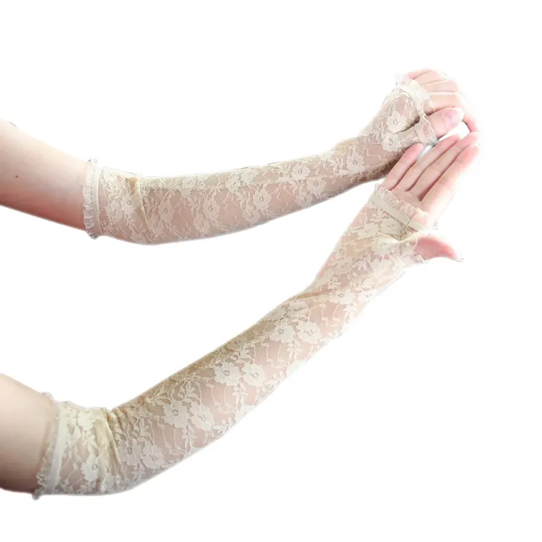 Солнцезащитные аксессуары кружевные перчатки без пальцев женские длинные с