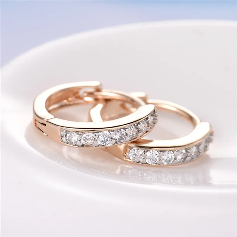 Женские серьги GULICX золотого цвета с белым кристаллом и фианитом E128|circle earrings|earing