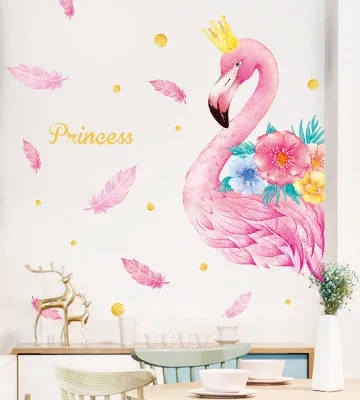 Flamingo-02 Розовый шар в виде фламинго, наклейки на стену для детской комнаты, девичьи комнаты, декор для спальни, Мультяшные животные, единорог, наклейки на стену - Цвет: Flamingo-02