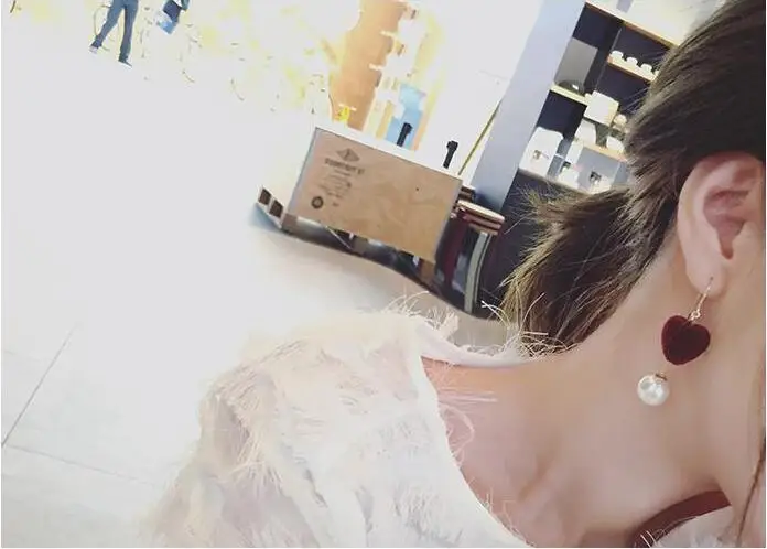 Модные бургундские плюшевые серьги в форме сердца корейские элегантные