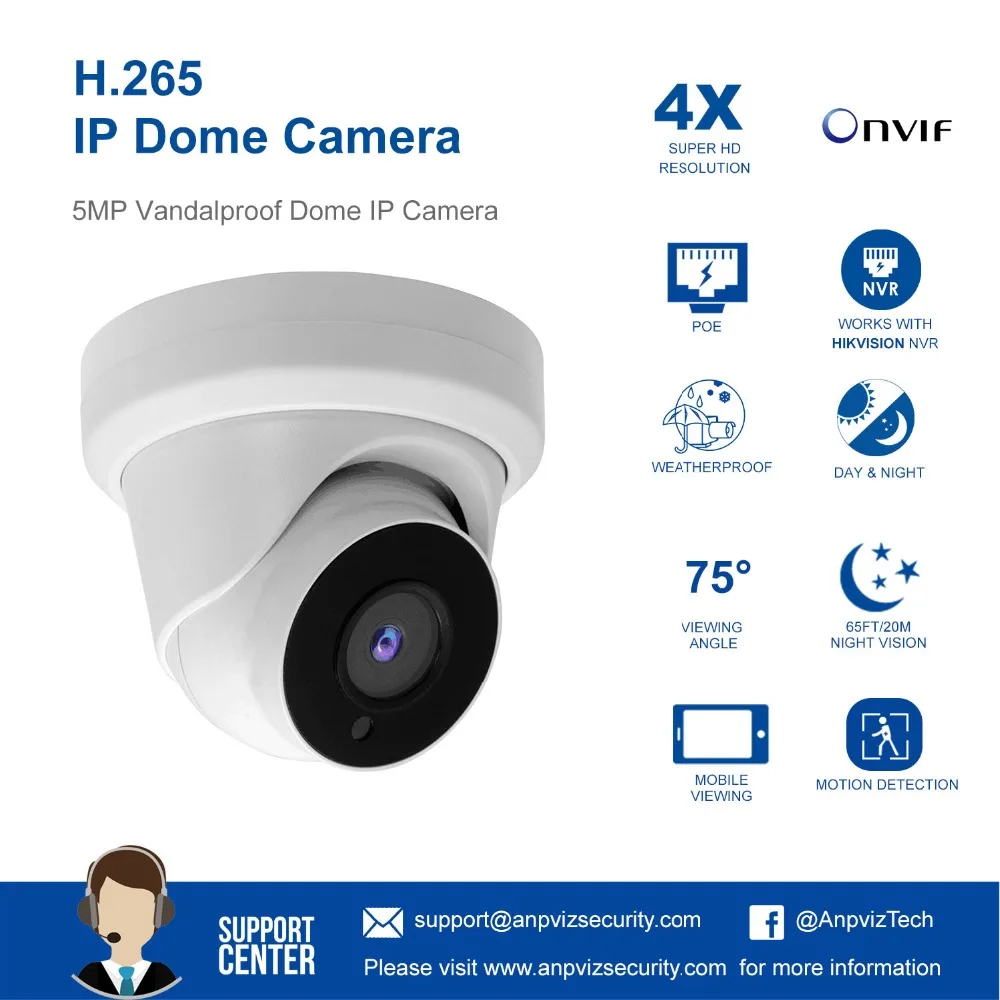 Anpviz PoE IP Камера 2MP SD слот для карт памяти купол Security наружная камера