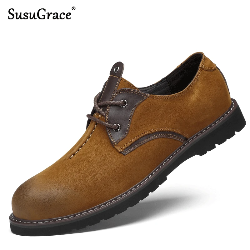 Brown SusuGrace/роскошные мужские модные Броги из натуральной коровьей кожи; модельные туфли из натуральной кожи; Рабочая обувь; Мужская качественная обувь размера плюс 48 - Цвет: Brown
