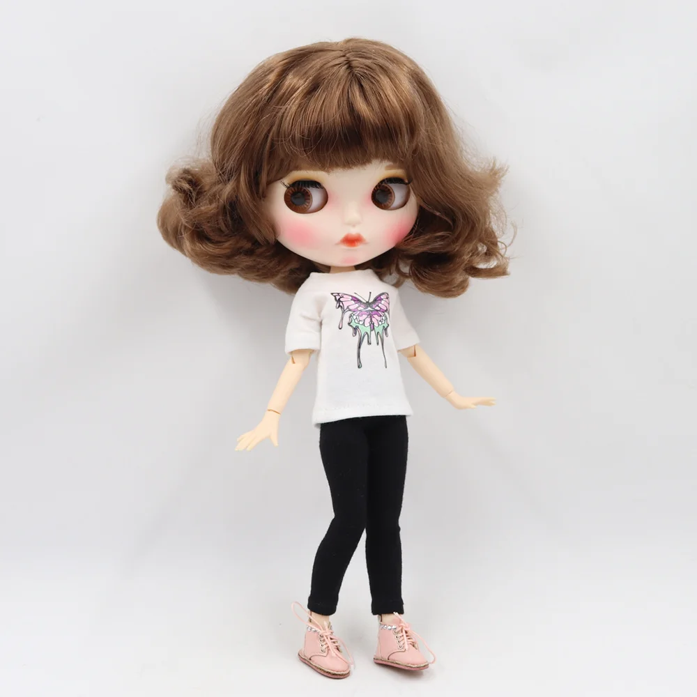 Одежда для куклы Blyth 1/6 милая плюшевая куртка с белыми черными брюками короткими