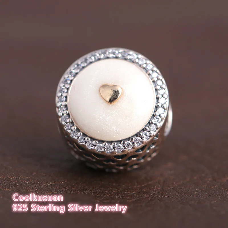 

925 Sterling Silver Enamel & Clear CZ Precious Heart Openwork Charms Two Tone Heart Beads Fits Pandora bracelets Jewelry