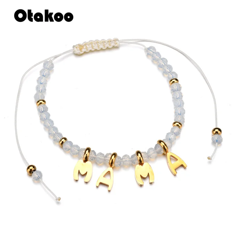 Otakoo новый стиль нержавеющая мама буквы шармы плетение макраме браслет Вечерние