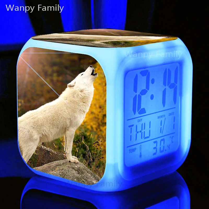 Arctic wolf Alarm Clock For Children's room bedroom Desktop Multifunction Color Change Digital Clocks | Дом и сад