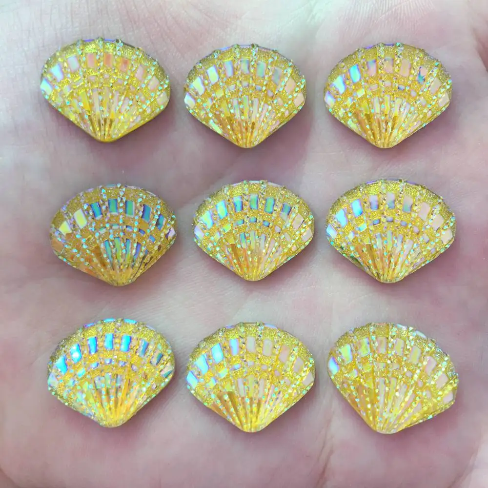 Yellow Новинка 20 шт AB смолы блестящий в форме ракушки Flatback Стразы украшения DIY свадебные аппликации SR95 - Цвет: Yellow