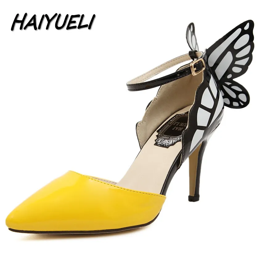 HAIYUELI/Новинка; модные женские туфли-лодочки с бабочкой и пряжкой; пикантные женские босоножки на высоком каблуке с острым носком для свадебной вечеринки и ночного клуба