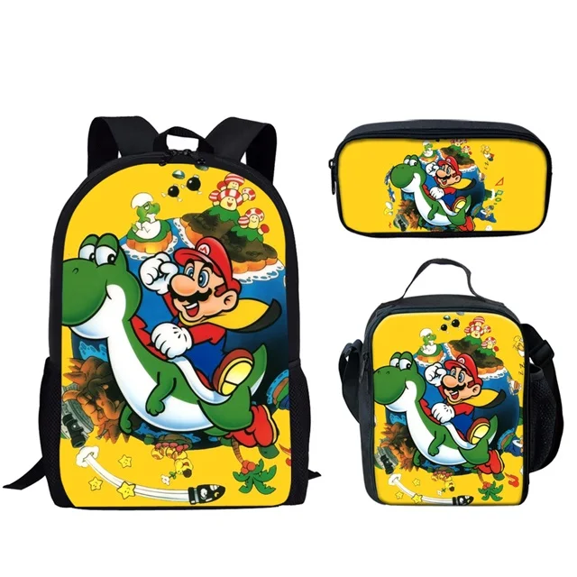 HMC1440CGK INSTANTARTS Super Mario Bros Backpack for Kid Girl Boy Cartoon Anime Schoolbag 3pcs Set School Backpack Escolar Infant Kids Bag - Цвет: HMC1440CGK