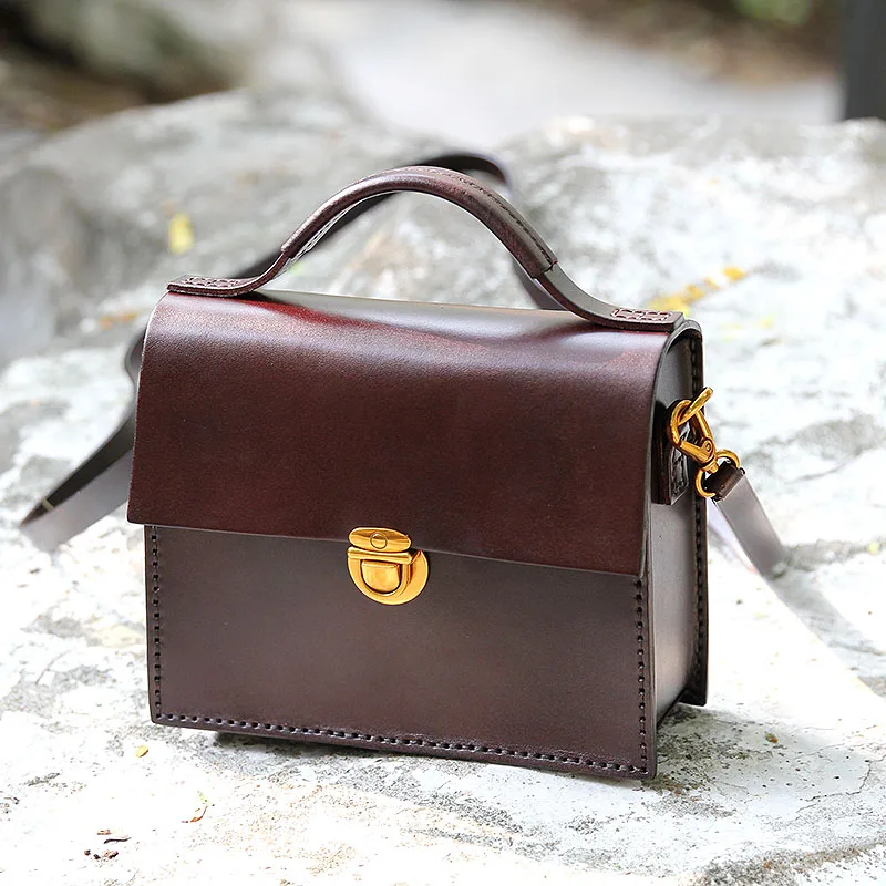 

WOONAM Women Handmade Bag Natural Genuine Cowhide Leather Small Flap Satchel Shoulder Handbag WB460