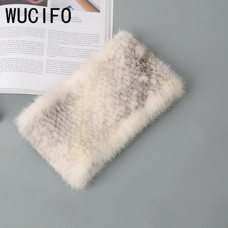 Женский вязаный шарф WUCIFO модный роскошный из натурального меха норки|Женские