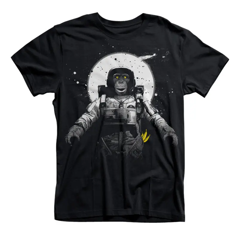 Астронавт обезьяна DTG полноцветная черная футболка Повседневная с короткими