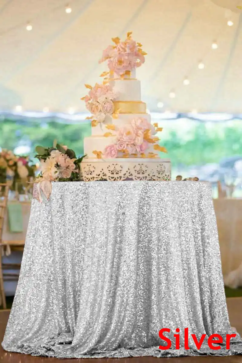 Silver B·Y 72inch-180cm Round Sequin Tablecloth Pink Gold Sequin Table Cover for Christmas Party Wedding decor-9531 - Цвет: Silver