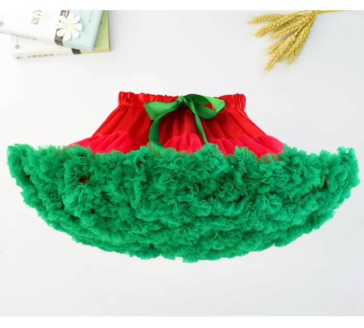 Christmas Fluffy Tulle Pettiskirts Christmas TUTU Skirt Bouffant Ribbon Bow Tutus Dance Skirts For Girls Children 1-10Y