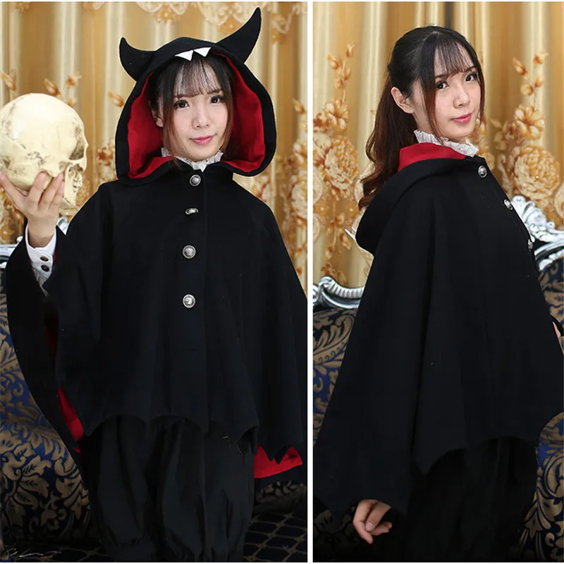 Косплей Плащ дьявола женское кольцо c рогом пальто свободного покроя милый