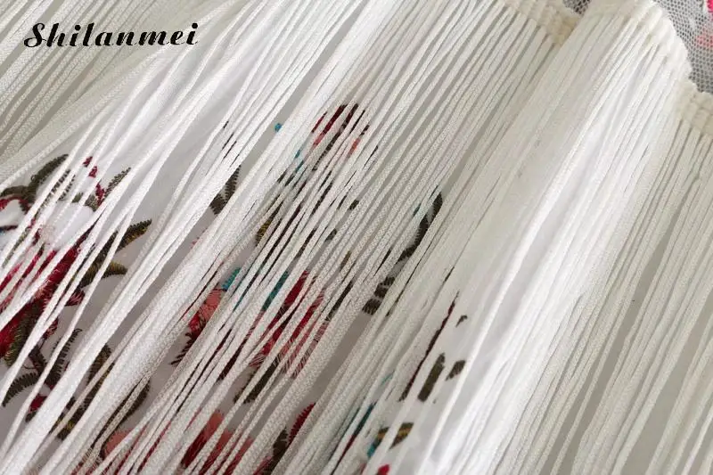 Модная Цветочная вышивка блузка Для женщин кисточкой из сетчатой ткани с