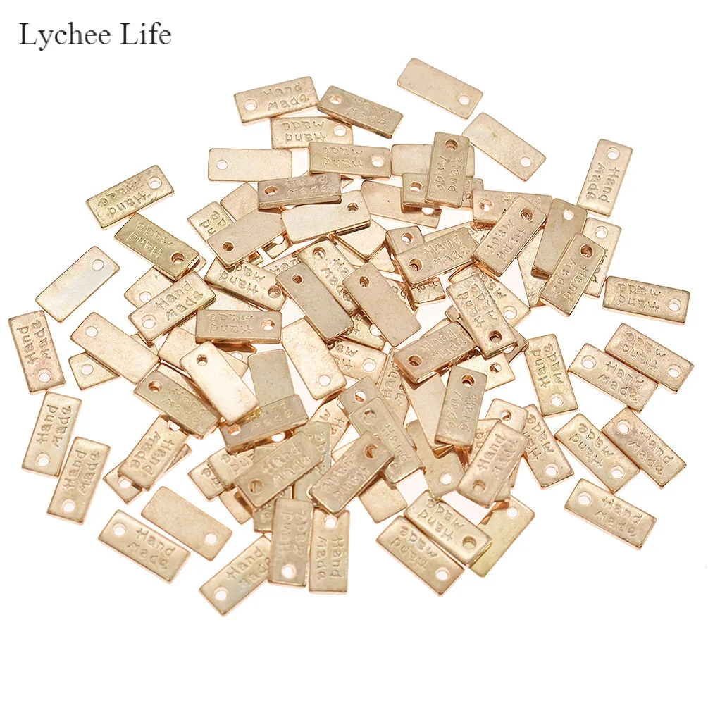 Rectangular Lychee Life 100 шт. золотые металлические этикетки ручной работы с буквами для сумок для одежды DIY Швейные бирки аксессуары для украшения одежды - Цвет: Rectangular