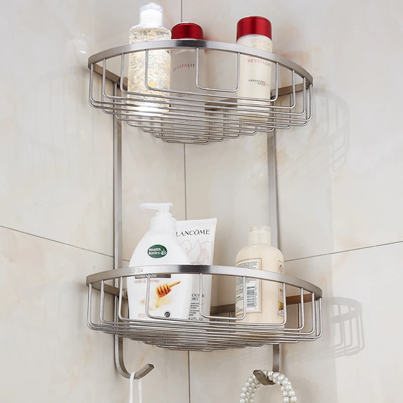 Полка угловая полка для ванной комнаты Caddy Shampoo Organizer двухслойная из нержавеющей