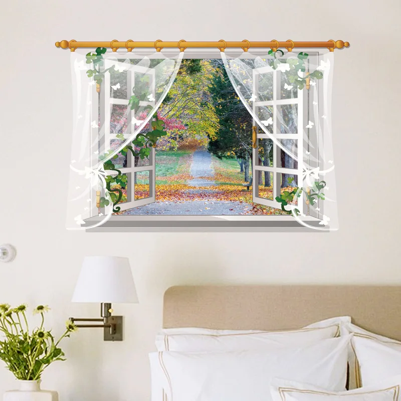 3D Ложные окна пейзаж Декор для дома гостиная спальня цветок лоза Наклейки на