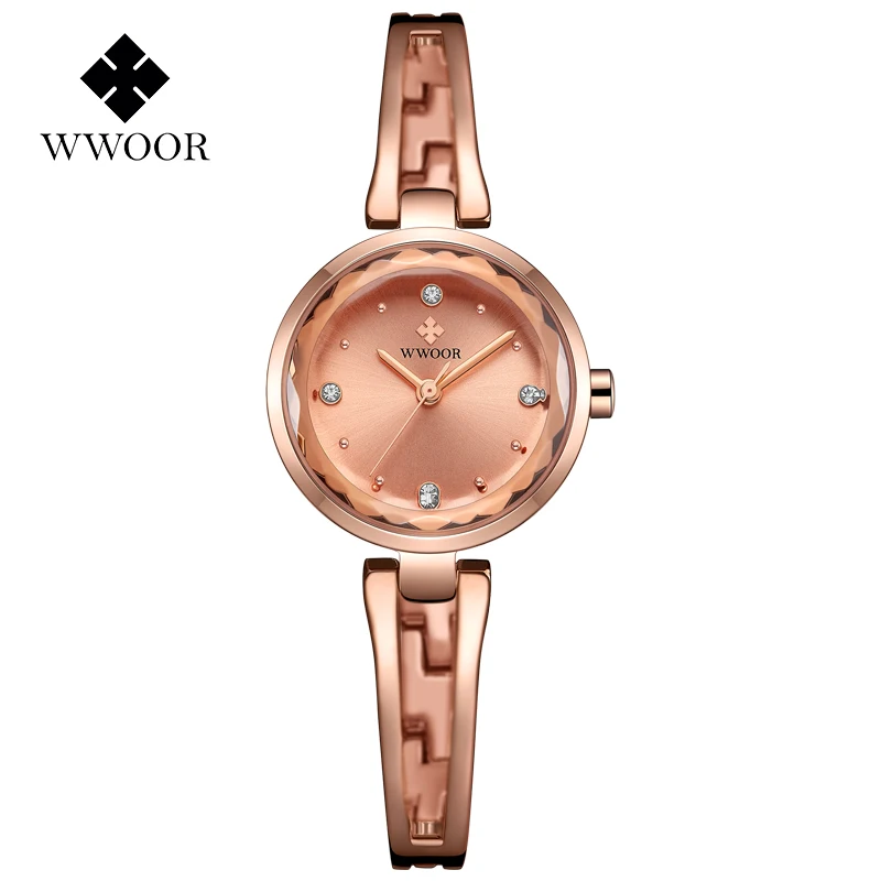 Rose with Box WWOOR новые золотые часы для женщин кварцевые платье часы женские наручные часы водостойкие небольшие часы женский браслет наручные часы reloj mujer - Цвет: Rose with Box