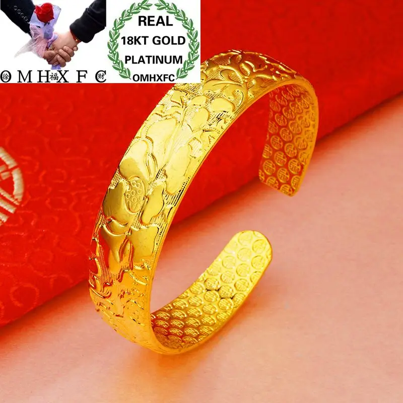 

OMHXFC Wholesale European Fashion Woman Girl Party Birthday Wedding Gift Flowers Lotus 18KT Gold Open Bangles Bracelets BE34