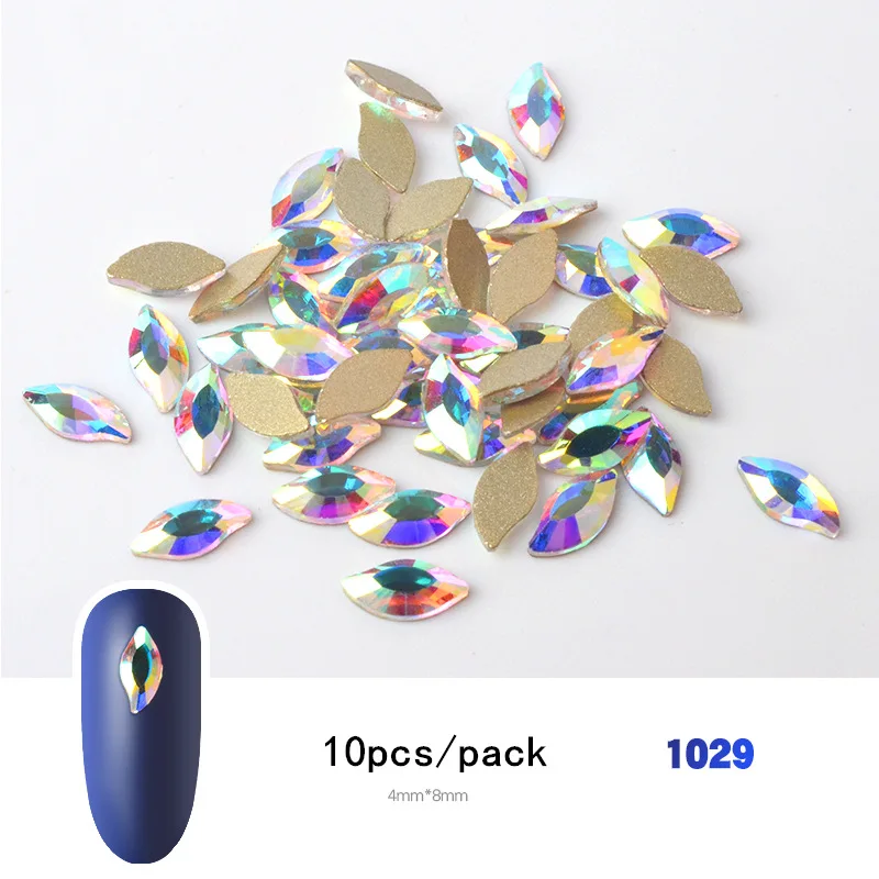 1029 10 шт, блестящие цветные 3D Стразы для дизайна ногтей, плоские с оборота стеклянные драгоценные камни, ювелирные изделия, 30 стилей, аксессуары для дизайна маникюра - Цвет: 1029