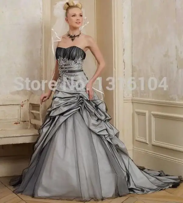 Пышные винтажные черно белые Готические свадебные платья двухцветное длинное