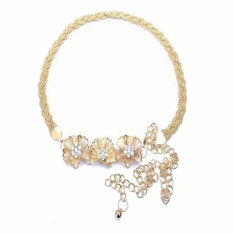 Модный цветочный металлический Универсальный женский пояс с бриллиантами и