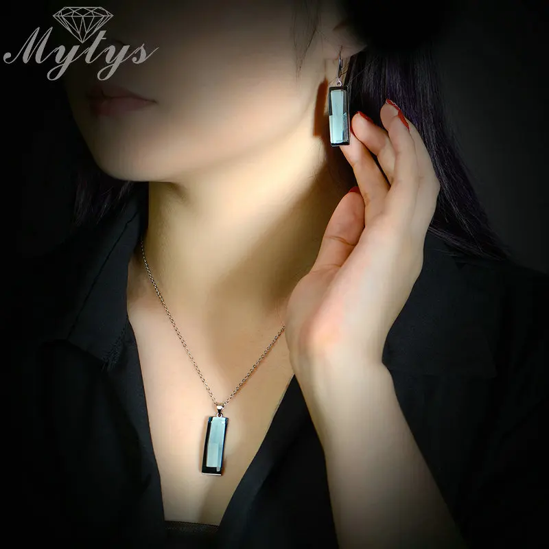 Mytys Кристалл Висячие длинные квадратные прямоугольные серьги для женщин ювелирные изделия трендовые Кристальные серьги CE38
