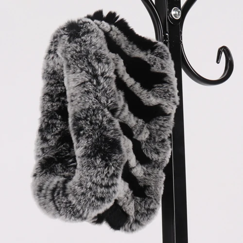 GREY AND BLACK Горячая Распродажа Зимний женский настоящий шарф из меха кролика рекс кролик меховые повязки на голову вязаный женский натуральный мягкий кроличий мех кольцо шарфы - Цвет: GREY AND BLACK