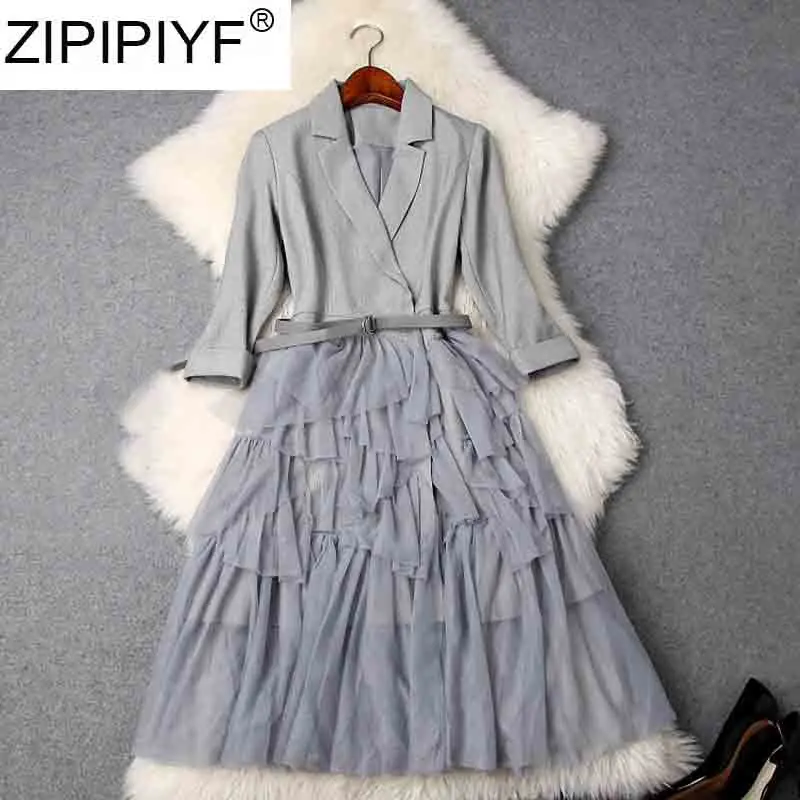 Оригинальные элегантный Блейзер платья 2019 Весна Повседневная Сетка пэчворк v